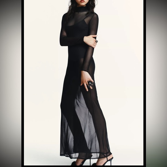 Zara limited edition Semi Sheer Black Maxi Bodysuit Dress - Picture 3 of 9